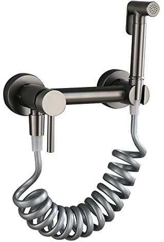 Spruzzatore bidet portatile per WC, Kit spruzzatore per pannolini in tessuto grigio pistola, Rubinetto bidet a parete con acqua calda e fredda, Set di accessori per bidet da bagno in ottone F,B