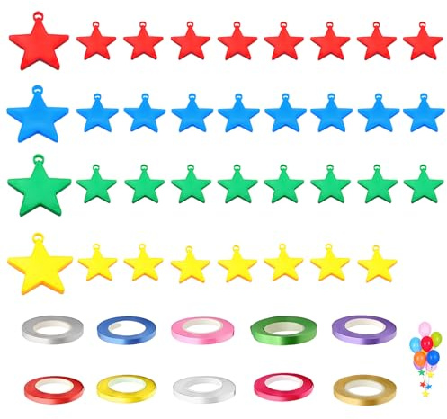 45 PCS Balloon Weights and Ribbon Set, Balloon Strings Baloon Weights White Ribbon for Balloons String for Balloons for Birthday Wedding Party Decorations (Star Shape)