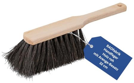BADfabrik24 Handfeger Holz 32 cm – naturbelassen, mit robustem Arenga-Besatz, für Innen & Außen,Holz Handfeger roh, Besen Handfeger, Handfeger natur, Handfeger Werkstatt, Handfeger nass trocken