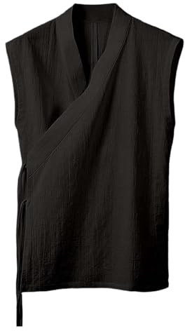 Gilet traditionnel pour homme sans manches kimono japonais à lacets coton lin vêtements chinois Hanfu Tang costume ouvert devant manteau Yukata confortable respirant