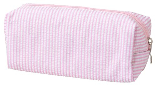 HFHungkeong Seersucker Striped Pencil Bag, Large Capacity Stationery Pouch | Preppy Aesthetic Multifunctional Design That Doubles as a Cosmetic Makeup Pouch or Travel Storage Bag