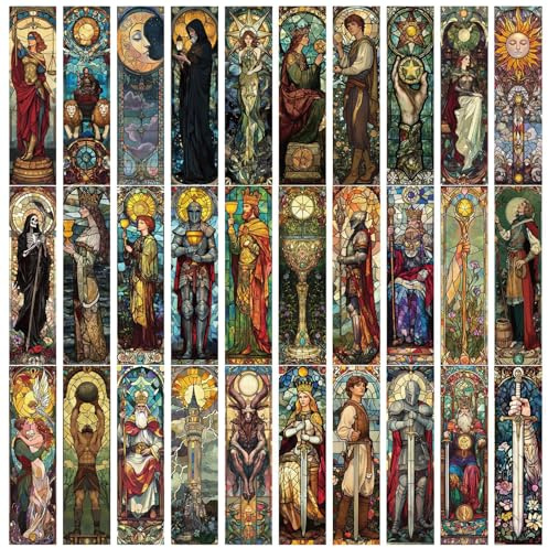 30 Stück Vintage Lesezeichen Papier Buchmarkierungen Buntes Glas Thema Paper Bookmarks Pack Buchmarker Set Für Buchliebhaber Schriftsteller Leser (E)