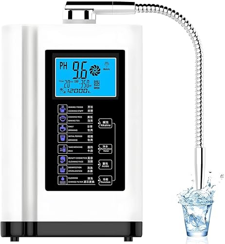 Memykoy Ionizzatore per Acqua alcalina LCD da 3,8 Pollici, purificatore PH3,5-10,5, Filtro per Acqua Potabile alcalina acida Domestica, 8000 Litri per Filtro, Comando vocale Intelligente White