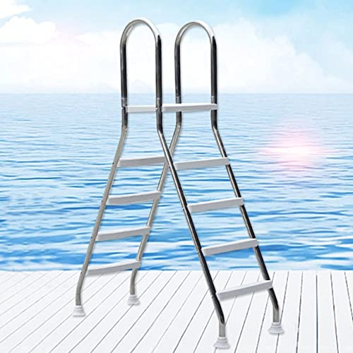 Échelle de piscine hors sol, marches en acier inoxydable de 132 cm avec rampes, design à 4 marches, charge maximale de 226,8 kg, marches antidérapantes double face
