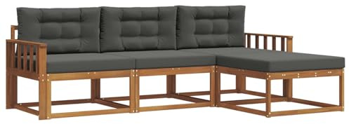 vidaXL Outdoor-Sofagarnitur mit Kissen 4 pcs Natur und Anthrazit, Modernes Outdoor-Lounge-Set, gemütliches Garten-Sofa, modulare Terrassensitzgruppe, langlebige Poolmöbel