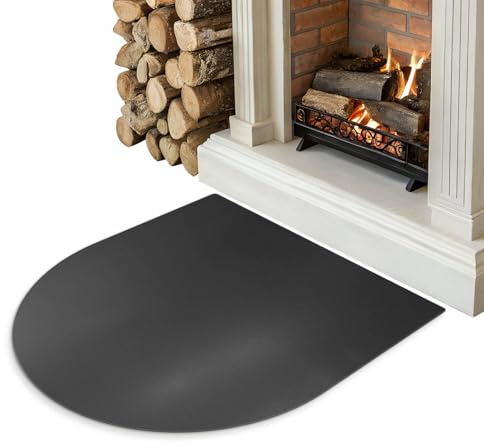 Kaminplatte in Bogenform 80x90 cm | Bodenschutz für Feuerstellen & Kaminöfen | Hitzeschutzplatte aus Metall | Schutzplatte Feuerfest - Schwarz Matt