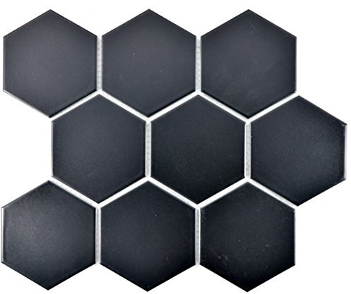 Piastrella a mosaico in ceramica esagonale, colore nero opaco, per pavimenti, pareti, bagno, WC, doccia, cucina, specchio per piastrelle, rivestimento per vasca da bagno, mosaico