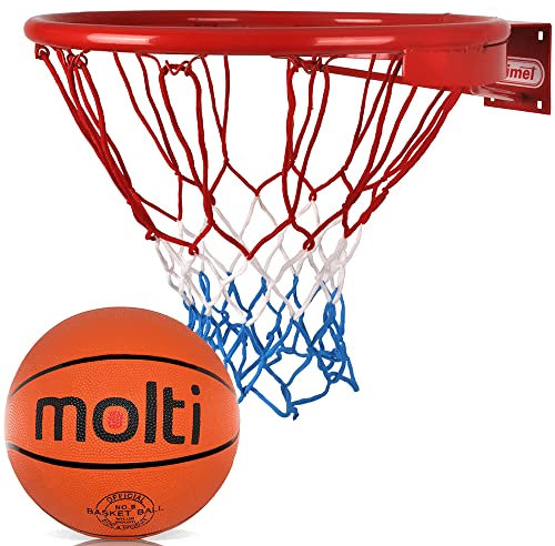 molti Basketballkorb Verstärkter mit Ball Ø 45cm Set | Wandmontage Basketball Basketballring | Mit Netz | Indoor & Outdoor