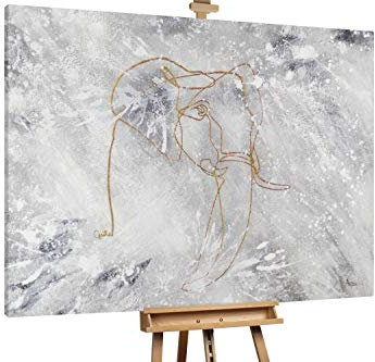 KunstLoft® XXL Gemälde 'Goldener Elefant' 200x150cm | original handgemalte Bilder | Elefant Grau | Leinwand-Bild Ölgemälde einteilig groß | Modernes Kunst Ölbild