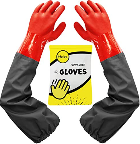 Haiou Pond Gloves, Long Arm Waterproof Gloves,Long Rubber Gloves for Men and Women,61cm/24''-Red