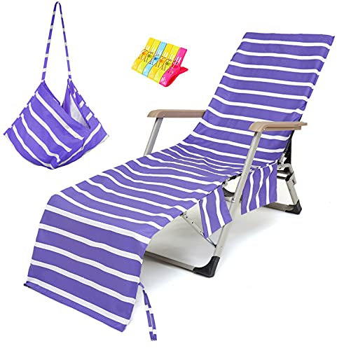 VOCOOL Strandkorb Handtuch Chaise Lounge Abdeckung mit Taschen Pool Stuhl Handtuch für Outdoor Terrasse Garten Lila