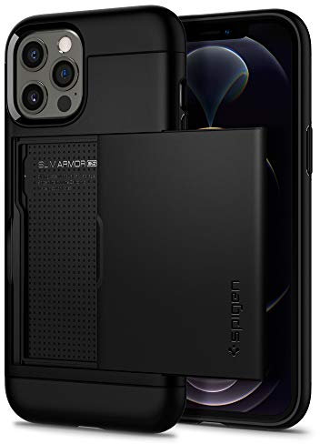 Spigen Slim Armor CS Hülle Kompatibel mit iPhone 12 Pro Max Kartenfach -Schwarz