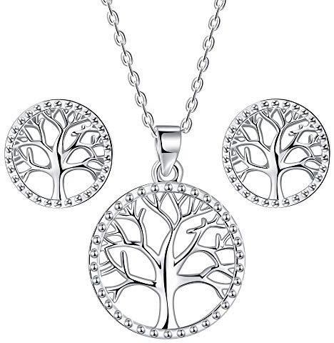 Lydreewam Lebensbaum Schmuckset Silber 925 Damen Ohrringe Kette Set mit Geschenkbox für Weihnachten Geburtstag Muttertag, Halskette verstellbar 40 + 5cm
