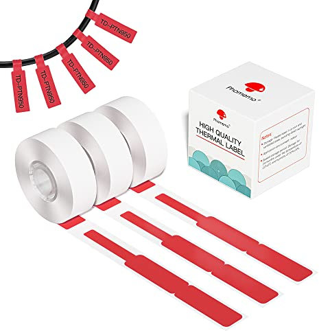 Phomemo D30 D30Pro Thermodrucker-Papierrolle - Schmucketikettenpapier Selbstklebendes Preisetikettenpapier 12,5 x 74 + 35 mm/0,49 x 2,91+1,38 Zoll Rot für den Wiederverkauf von Supermärkten, 3 Rollen
