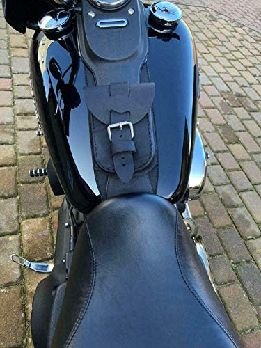 ORLETANOS Tankpad kompatibel mit Harley Davidson Dyna Streetbob Lowrider S HD Tankschutz Tankchap Gürteltasche kleine Tasche Lederetui Lederpad Leder schwarz