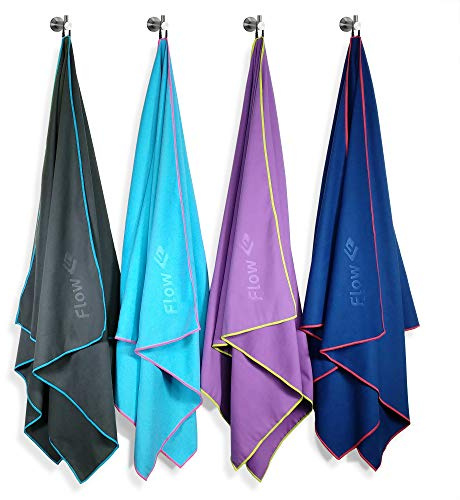 Flow Hydro Sport Towel - Microfiber Quick Dry Swimming Towels for Swim, Pool, Triathlon, and Other Water Sports in Medium, Large, Extra Large, and Hooded Sizes (Aqua, Large (60 x 30))