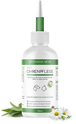 Privana Sanfter Ohrenreiniger 3-in-1 für Hunde & Katzen (100ml) – sanfte Reinigung, Haut-Pflege & Prophylaxe – bei Juckreiz, Ohrmilben, Hefepilzen