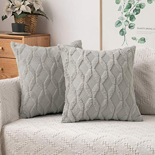 MIULEE Kissenbezüge 2er Set Wolle Sofakissen Sanft Dekokissen Weich Kissenbezug Couchkissen Dekorativ Zierkissenbezug für Sofa Bett Wohnzimmer Schlafzimmer klassischer Style Hellgrau 40x40cm