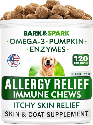 BARK&SPARK Sostegno da masticare per cani – Integratore anti-prurito per pelle e pelo – Olio di pesce Omega 3 – Cura della pelle prurito e leccare le zampe, pelle secca e punti caldi – (120 dolcetti