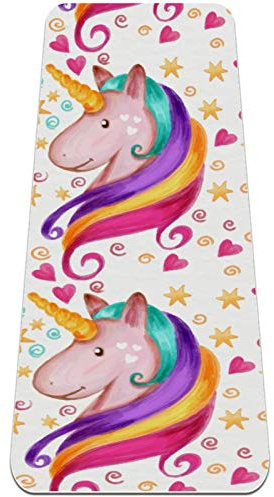 Eslifey Süße bunte Yogamatte mit Einhorn- und Liebesstern-Muster, dicke rutschfeste Yogamatten für Damen und Mädchen, Gymnastikmatte, weiche Pilates-Matten, (183 x 61 cm, 0,6 cm dick)