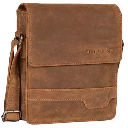 STILORD Sven Herrenhandtasche Leder Umhängetasche klein Schultertasche Männer 8 Zoll Tablet Herren-Tasche Messenger Bag DIN A5 Echtes Leder Farbe:tan - Dunkelbraun