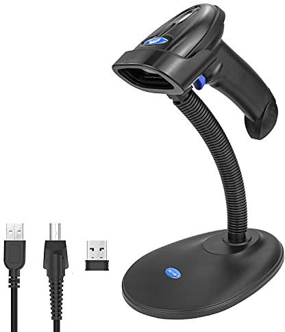 NETUM 2D Barcode Scanner Bluetooth, Wireless QR Code Scanner mit Halterung, 2D Imager mit 2000 mAh Akku, Bildschirm Scannen Unterstützt, NT-1228BL-WS