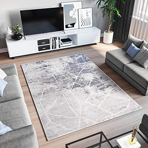 TAPISO Sky Teppich Kurzflor Modern Grau Beige Blau Meliert Verwischt Design Wohnzimmer Schlafzimmer Riss Abstrakt ÖKOTEX 300 x 400 cm