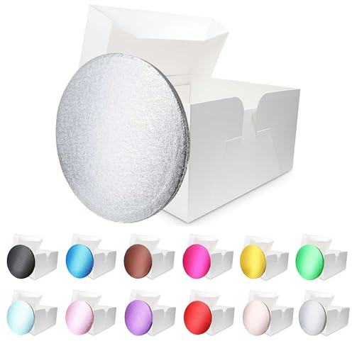 LARRYROO Colour Cake Drum Board & White Box + Lid Combo Pack for Wedding, Birthday Cakes (Silver, 9 Inches)