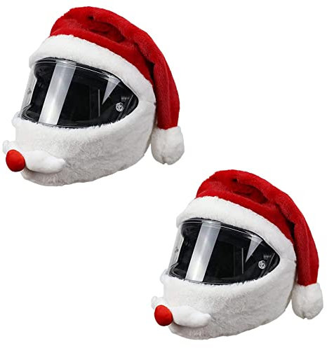 Ailovone Motorrad Helm Abdeckung Weihnachtsmütze Weihnachten Motorradhelm Weihnachtsmann Plüsch Helm Schutzhülle Personalisierte Vollhelme Cover Weihnachtsschmuck (2pcs)