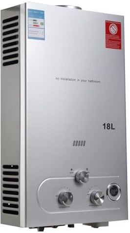 Lfhelper Gas Water Heater 18L Instant Outdoor LPG Water Heater Portable Tankless Propane Gas Heater for Camping Showers Pet Washing Sliver