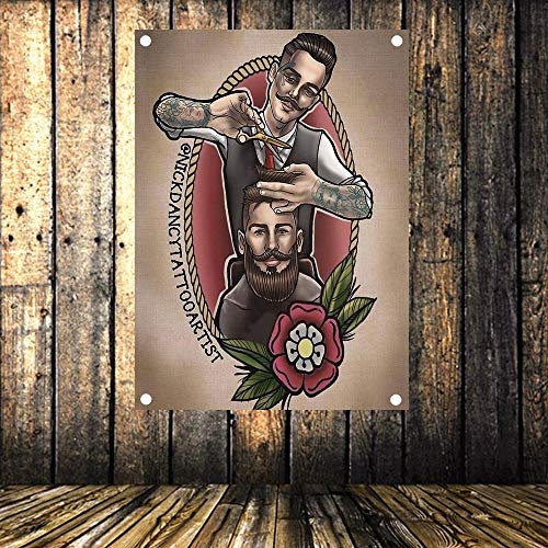 Barber Tattoo Designs Poster Wandbehang Skulptur Pomade Bild Banner Flagge Leinwand Malerei Wandkunst Barber Shop Dekoration 96 x 144 cm