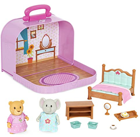Li'l Woodzeez – Portable Dollhouse Playset with 2 Posable Figures – Playhouse Toy with Travel Suitcase – Mini Furniture & Accessories – Imaginative Play for Kids Ages 3 Years and Up – Collectible