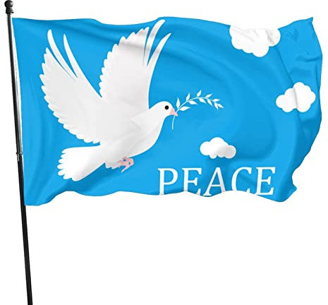 MEMOPJIAJIA Peace Fahne Friedenstaube Fahnen und Flaggen Friedensflagge Flagge Frieden Flag mit and Love on Earth 150x90cm 1 Stück Gartenflagge, Blau