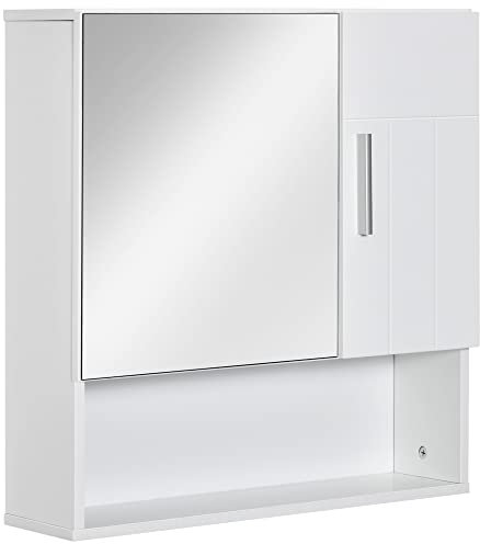 kleankin Armario de Baño con Espejo Mueble Colgante de Aseo con 2 Puertas y 2 Estantes Ajustables Interiores 54x15,2x55,3 cm Blanco