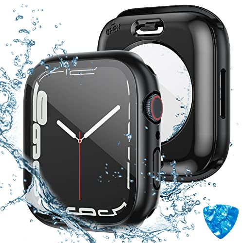 2 in 1 Waterproof Hard Case for Apple Watch SE 3/2/1, Series 6/5/4 44mm | 360° Protective Cover with Tempered Glass Screen Protector, IP67 Waterproof for iWatch Accessories Women Men