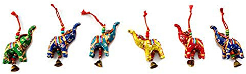 FIKIMOS Elefantenglocke zum Aufhängen, 6 Stück, Weihnachten, dekorativ, indisch, traditionelle Ornamente, mehrfarbig (gemischt)