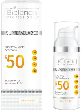 Bielenda Professional Supremelab Sun Protect SPF50 – Satin Finish Gesichtscreme mit UVA UVB HEV IR Schutz, feuchtigkeitsspendend, Anti-Aging Pflege, ideale Make-up Grundlage, für alle Hauttypen