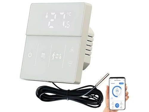 revolt Raumthermostat WLAN: WLAN-Fußbodenheizung-Thermostat mit App und Sprachsteuerung, weiß (Smart Thermostat Fußbodenheizung, Fußbodenheizung Raumthermostat, Infrarotheizung)
