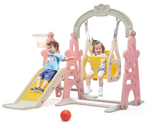 NYEEKOY 4-in-1 Toddler Slide & Swing Set for Toddlers Age 1-3