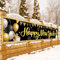 LAMEK 2025 Neujahr Banner Extra Lange Silvesterparty Banner Happy New Year Partysbanner Schwarz Gold Silvester Deko Drinnen draußen Neujahrsdeko für Garten Wand Tür, 300x50cm