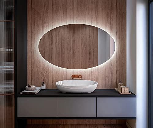 Artforma Badspiegel mit Beleuchtung - Spiegel Oval - 100x60 - Badezimmerspiegel Nach Maß - Led Spiegel Bad auf Individuelle Bestellung Gefertigt - Modernes Design - Ohne Rahmen