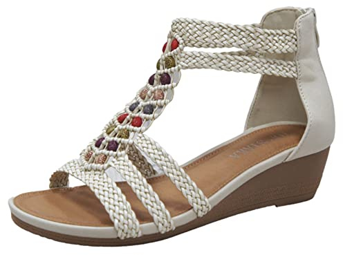 IVACHY Women's Summer Braided Strappy Beaded Flowery Espadrille Wedge Sandals
