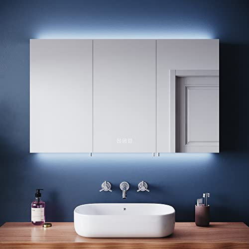 ELEGANT 3-Door Bathroom Mirror Cabinet with Shaver Socket, Anti-Fog, Adjustable Shelf, Slow Close Design, Stainless Steel, 1000mm x 600mm x 130mm