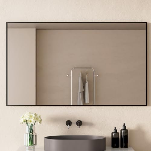 WDWRITTI Wandspiegel Schwarz 100x60 cm Spiegel Rechteckiger Kosmetikspiegel für Badezimmer Schlafzimmer horizontaler und vertikaler Einbau