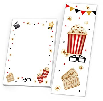 12 Lesezeichen + 12 Mini-Notizblöcke (A7-Format) Kino Kino-Party Mitgebsel für Kindergeburtstag Gastgeschenke für Jungen Mädchen