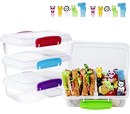 Greentainer Brotdose Kinder mit Fächern, Kleine Snackboxen mit 10 pcs Gabel für Mädchen & Jungen|Kindergarten Jausenbox |4er Vesperbox,Snackbox,Brotzeitbox für Schule/Arbeit/Picknick/Reisen