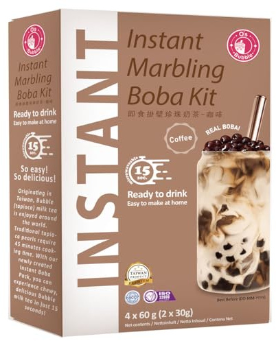 O's Bubble Instant Bubble Tee Kit Kaffeegeschmack (4x 60g) | Mit Tapiokaperlen und Strohhalm