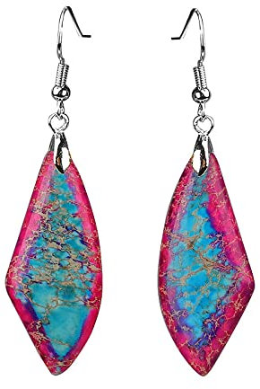 Chakulamy Naturstein-Ohrringe, Modische Bunte Geometrische Form Naturstein-Anhänger-Ohrringe Für Frauen, Mode-Haken-Strand-Party-Schmuck, Haken-Ohrringe Glänzendes Frauen,Rosa