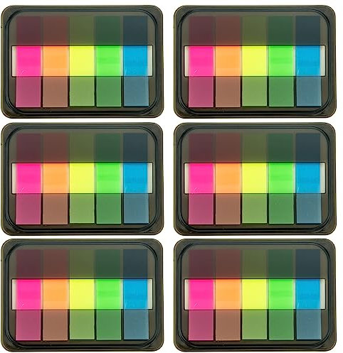 600pcs Sticky Index Tabs with Base Box PET Multicolor Sticky Tabs Page Markers Index Flags Neon Page Flags Sticky Bookmark Tabs Writable File Label for Highlighting Folders Notebooks