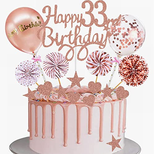 Yunchu Online Tortendeko 33. Geburtstag Frau Happy Birthday Cake Topper Roségold Kuchen Topper 33 Jahre Frau Kuchendeko Cupcake Toppers
